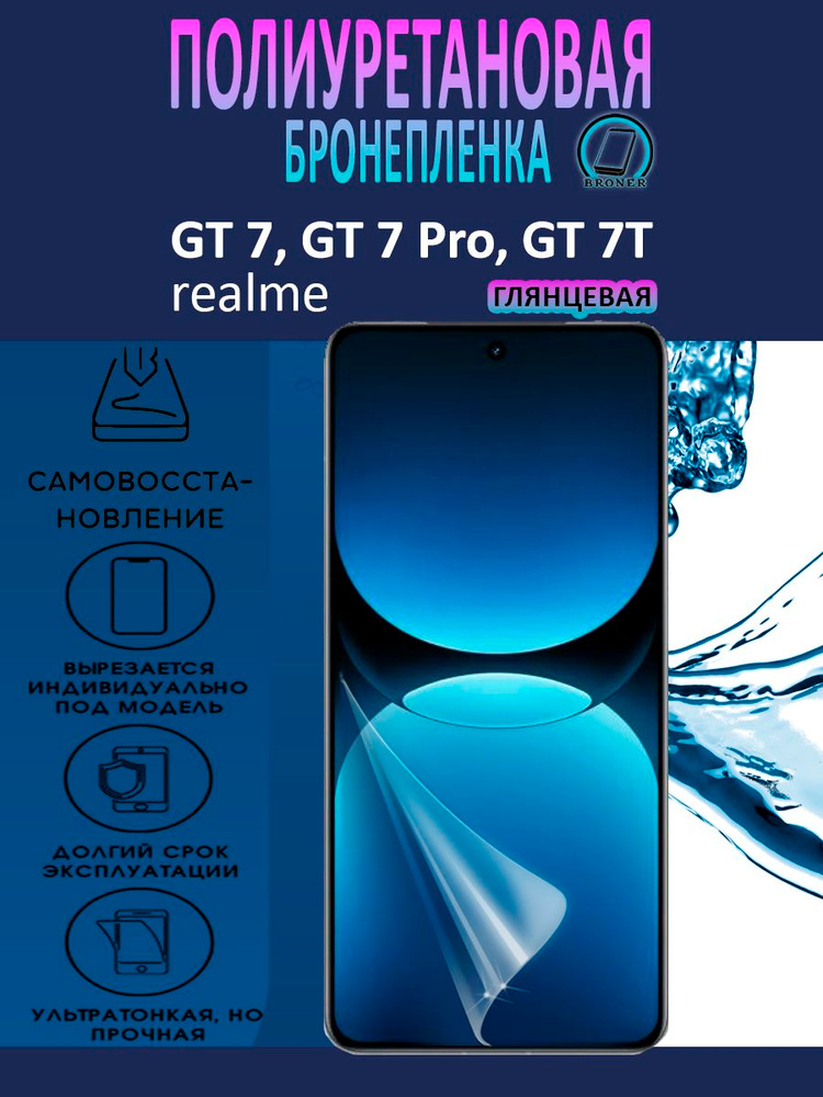 Полиуретановая бронепленка для Realme GT 7, GT 7 Pro, GT 7T / Защитная плёнка на экран, совместима с #1