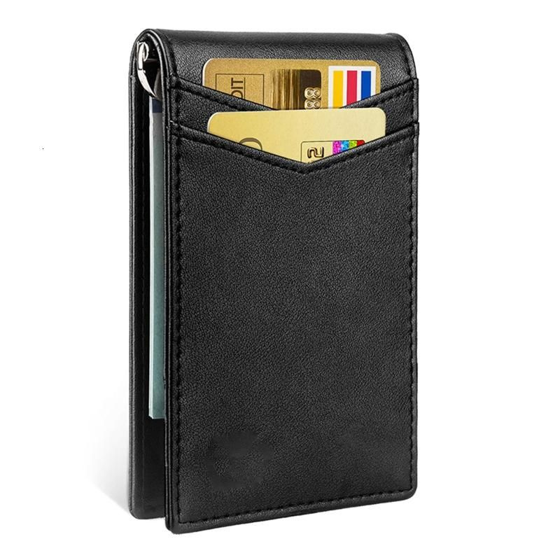Держатель карты Slim Wallet Men для блокировки Bifold Money Clip Bag Male P, Простой черный #1