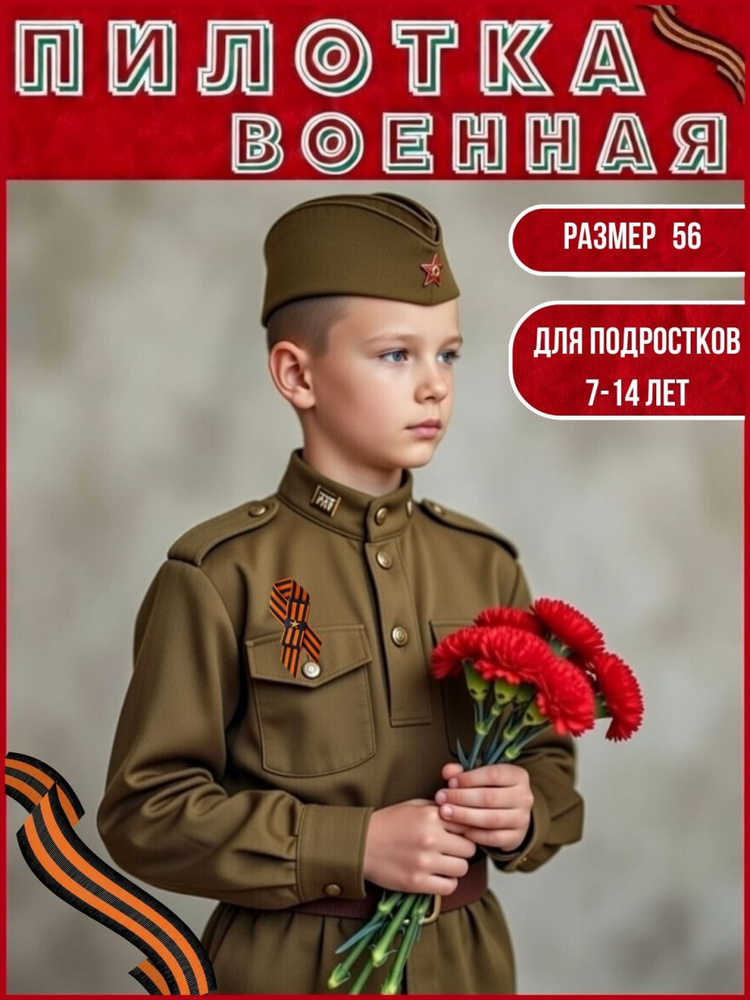 Пилотка военная для мальчика для девочки для взрослых со звездой размер 56 #1
