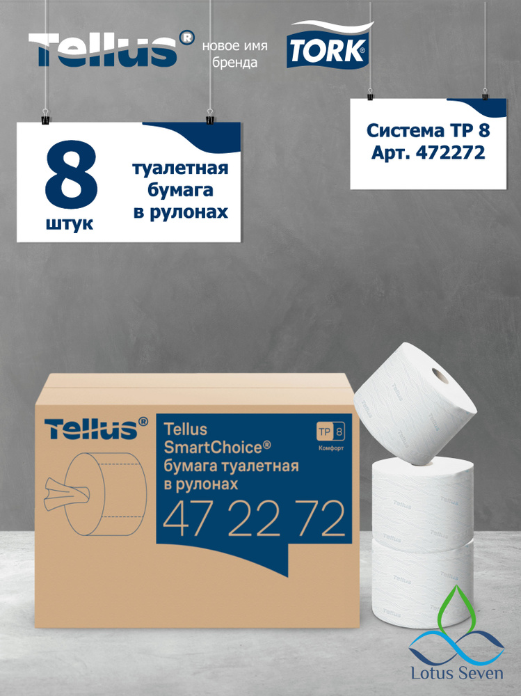 Туалетная бумага в рулонах Tellus SmartChoice, (система T8), 2-слойная, белая, 8 рулонов в упаковке, #1
