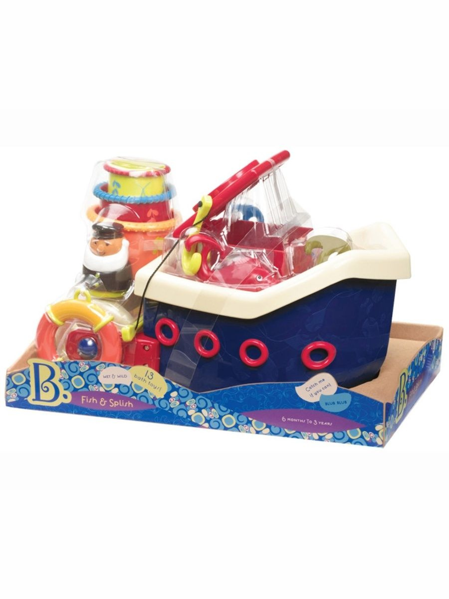 Игрушки из набора Battat Fish & Splish — рыбки, удочка, стаканчики, расчёска и щётка в виде морских существ