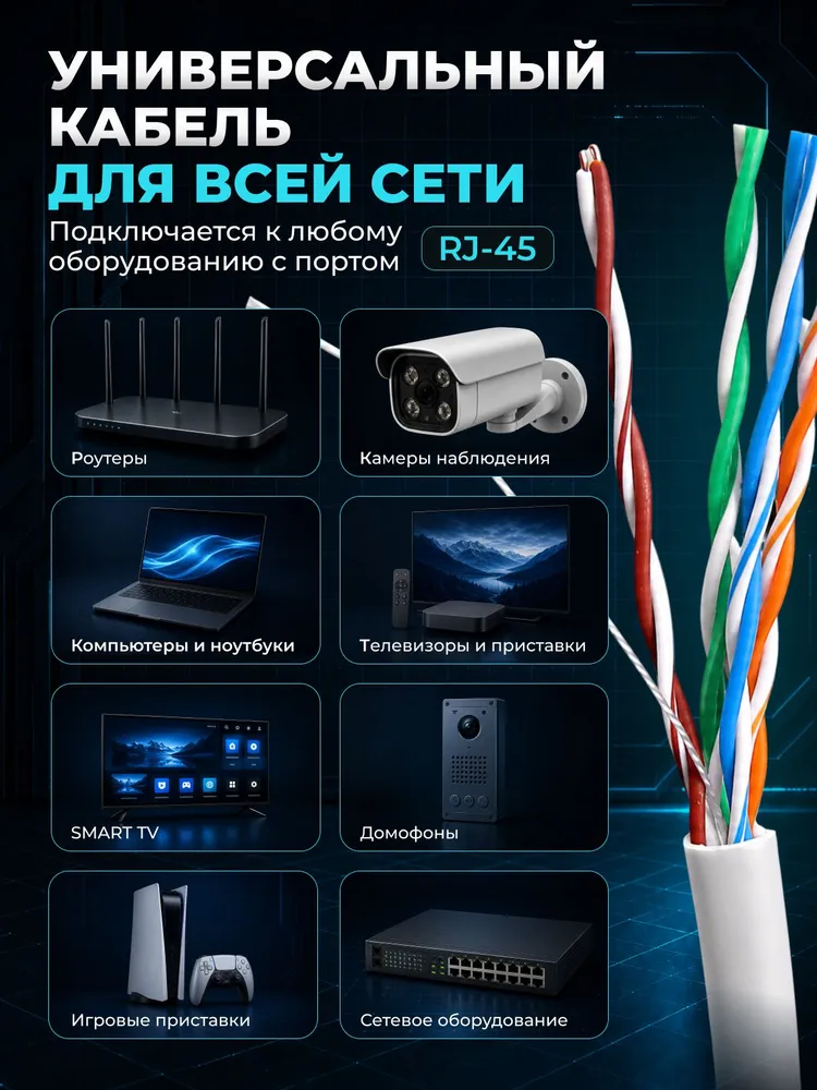Кабель витая пара 305м, кабель UTP, бухта витая пара, 5e, rj45, CCA, 305 м, фото 4
