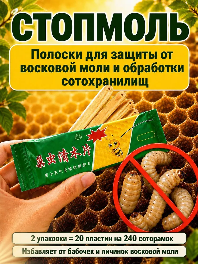 средство от восковой моли для улья, пластины для пчел 2 упаковки, вариант