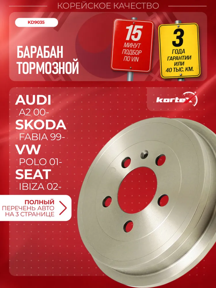 Барабан тормозной Kortex для AUDI ауди A2, SKODA FABIA шкода фабиа, VOLKSWAGEN POLO фольцваген поло, вариант
