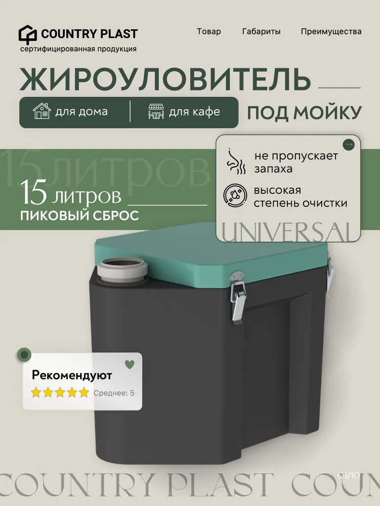 Жироуловитель под мойку для кафе и дома COUNTRY PLAST УНИВЕРСАЛ 15, вариант