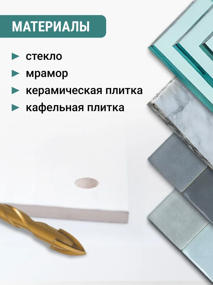 Набор сверл по стеклу и керамике TiN 3 шт с шестигранным хвостовиком VIRA, 3 шт, фото 4