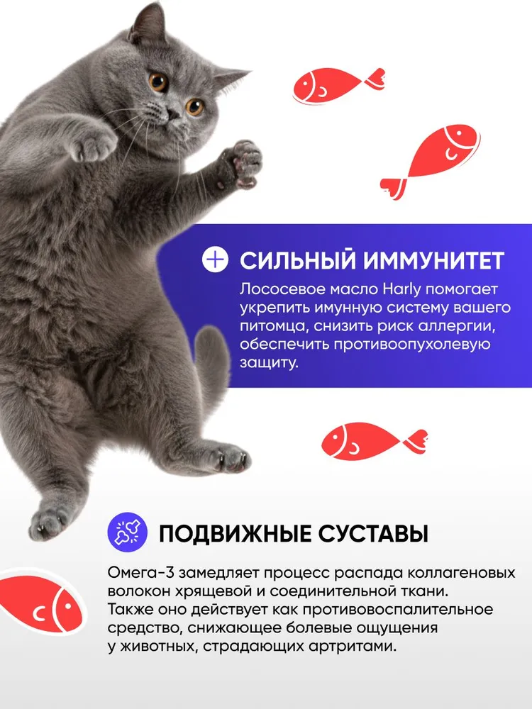 Лососевое масло для кошек и собак Харли, Омега-3 для здоровья кожи, блеска шерсти, уменьшения линьки и поддержки суставов, рыбий жир, натуральная добавка в корм, 150 мл, 250 мл, фото 5