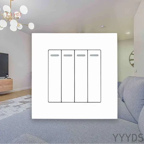 4 группы, механический переключатель, пластиковая рамка панели, четыре белые клавишиLIYUE