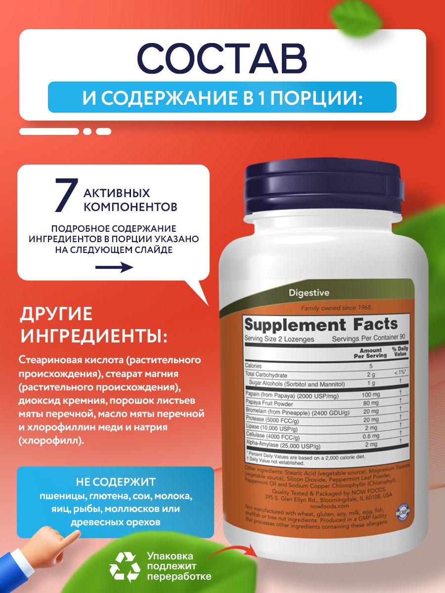 Now, PAPAYA ENZYME CHEWABLE 180 TABS