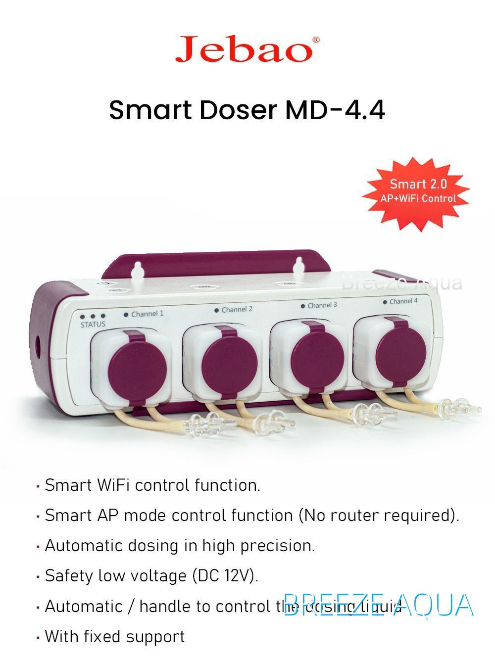 Jebao/JecodSmartDoserMD-4.4AP+WiFiControlАквариумныйавтоматическийдозирующийнасосдляаквариумаскоралловымирифами