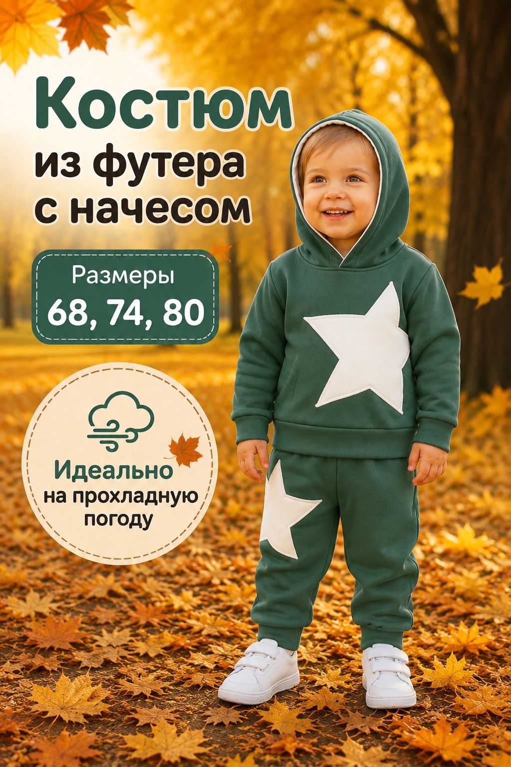 Костюм для малыша утепленный Зеленый80