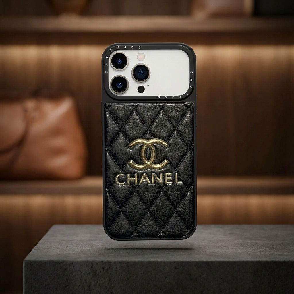 Chanel 智能手机壳用于6.1″, 人造皮革, 黑色