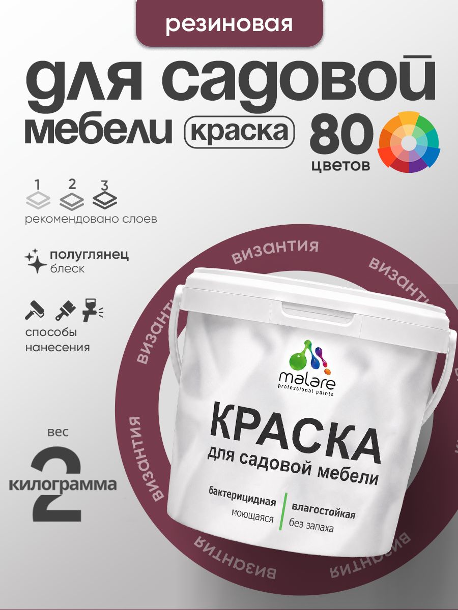 Резиновая краска Malare для садовой мебели/ по дереву, для наружных и внутренних работ/ быстросохнущая моющаяся без запаха полуглянцевая, византия, 2 кг