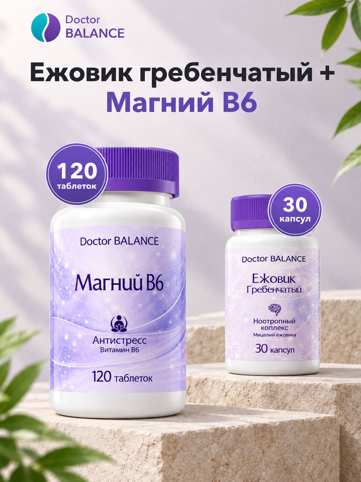 Набор Doctor Balance: Ежовик гребенчатый 30 + Магний B6 Макс Плюс 120