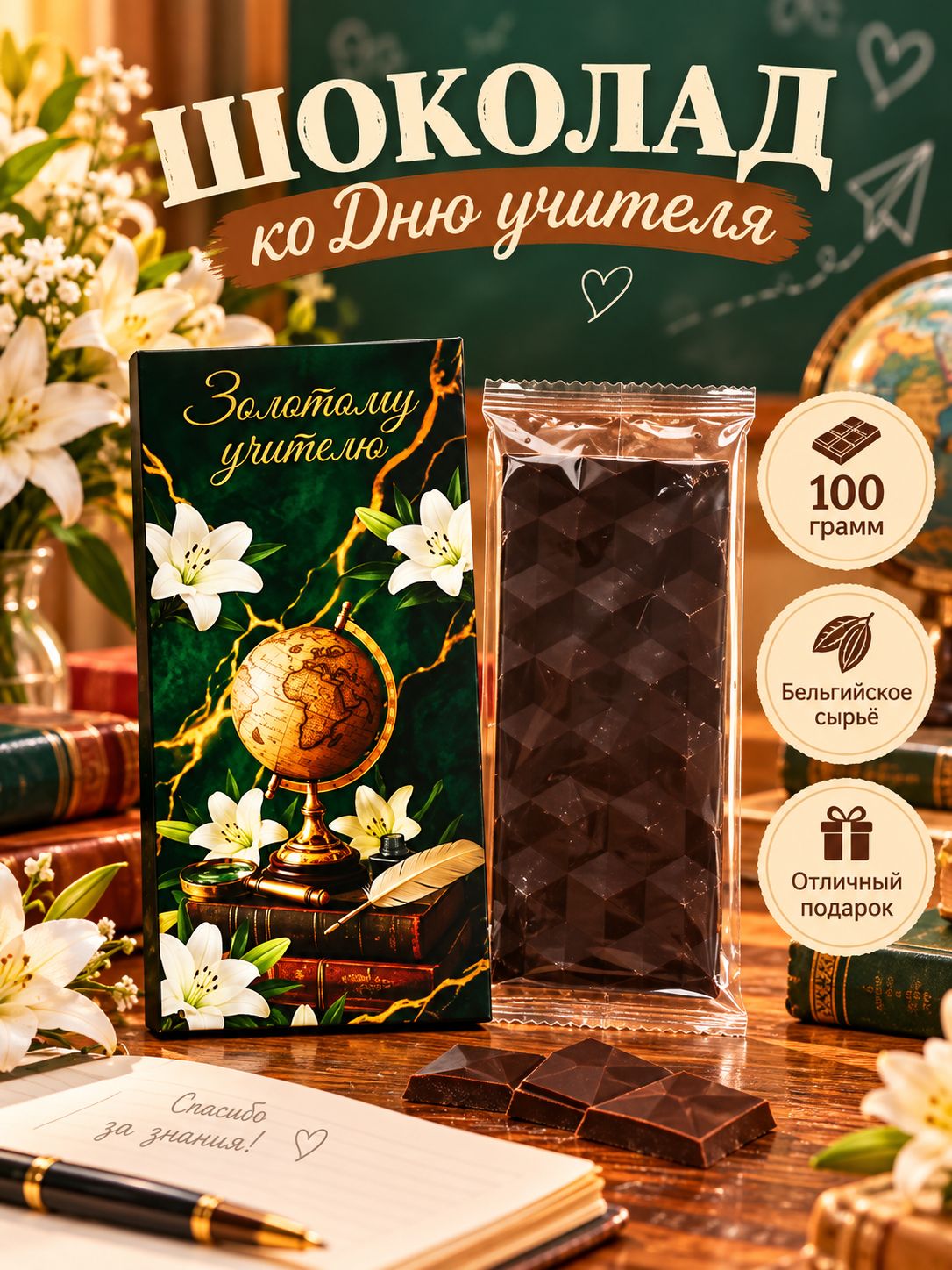 Шоколад подарочный "Золотому учителю", 100 гр.