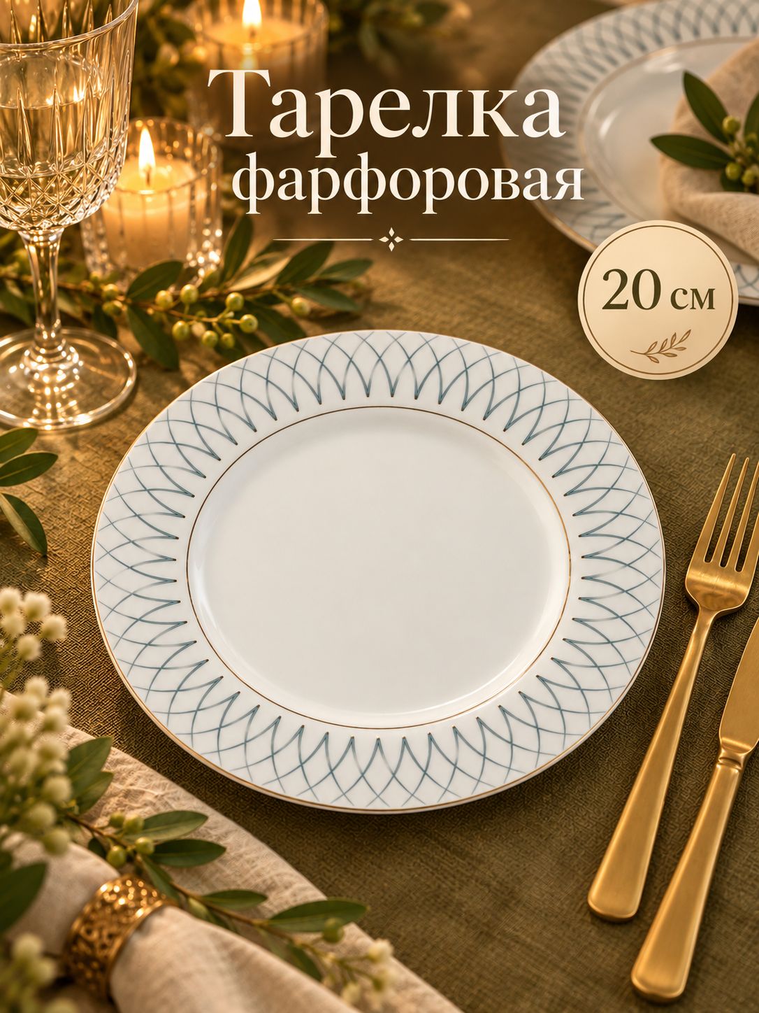 Тарелка плоская 20 см, WY "Royal bird", премиум-фарфор, десертная, сервировочная