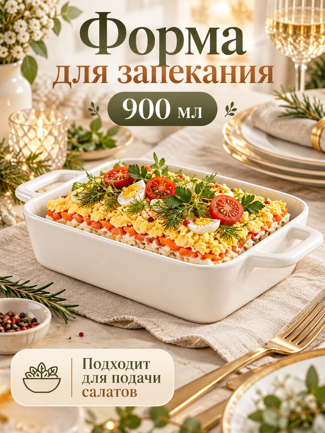 Форма для запекания Доляна "Долли", размер 27,5х15,5х5,3 см, шубница, жаропрочная керамика, цвет белый