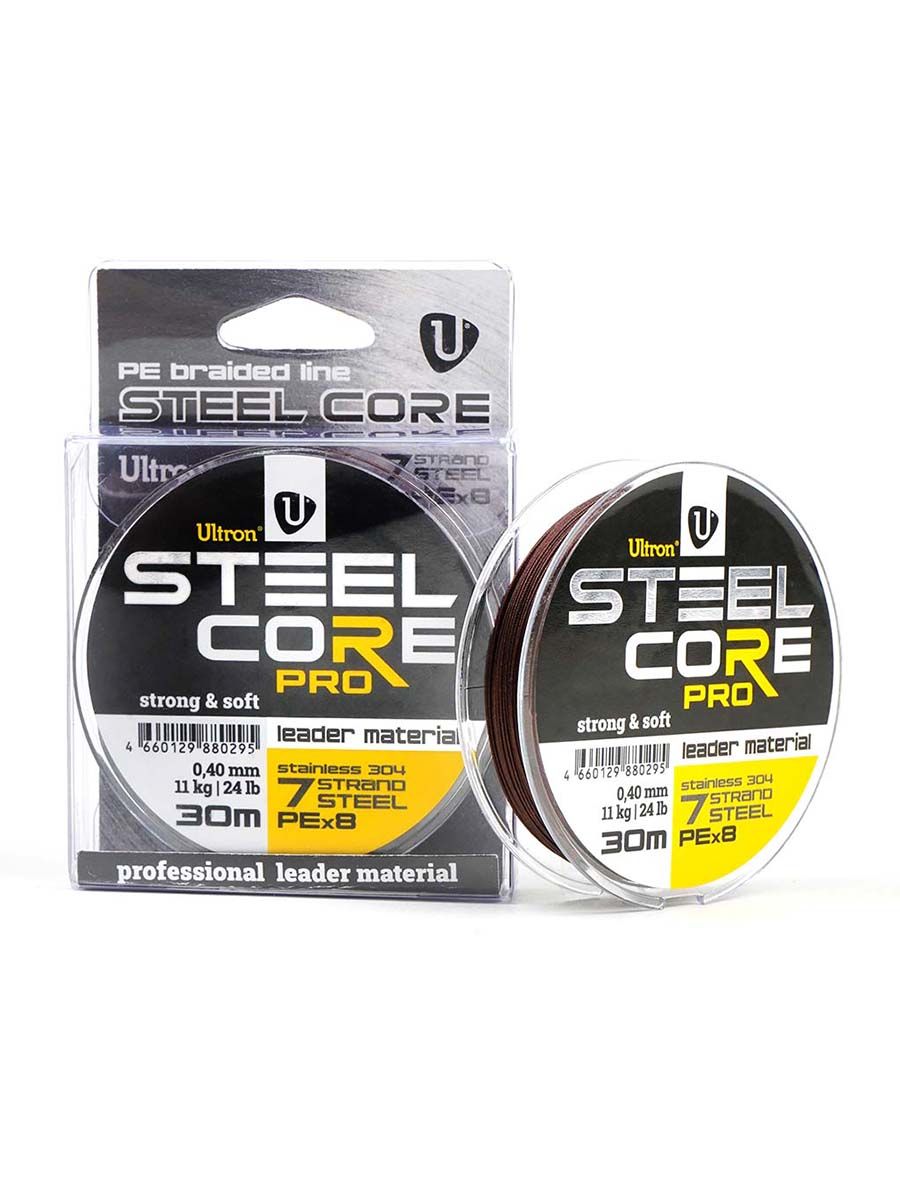 Ultron Core Поводковый материал ULTRON STEEL CORE Pro 0,40 мм, 11 кг, 30 м ...