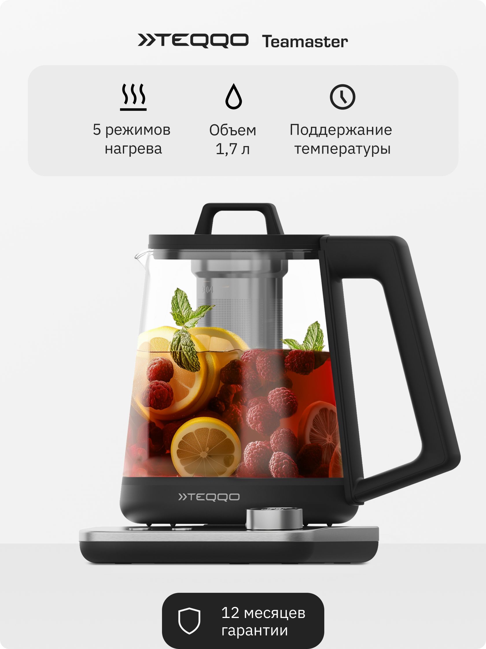 TeqqoЧайникэлектрическийTeamaster,стеклянныйкорпус,объем1,7л