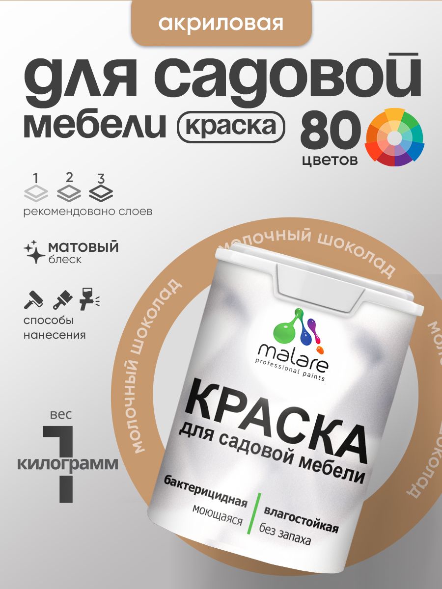 Акриловая краска Malare для садовой мебели/ по дереву, для наружных и внутренних работ/ быстросохнущая моющаяся без запаха матовая, молочный шоколад, 1 кг