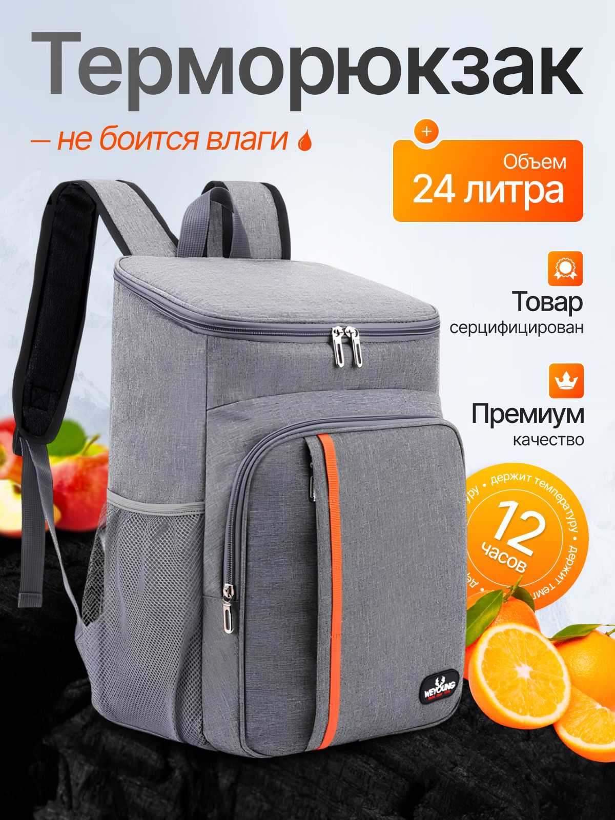 ТерморюкзакWeYoung(термосумкаизотермическая)/24л/42*29*19см,серыйсполоской
