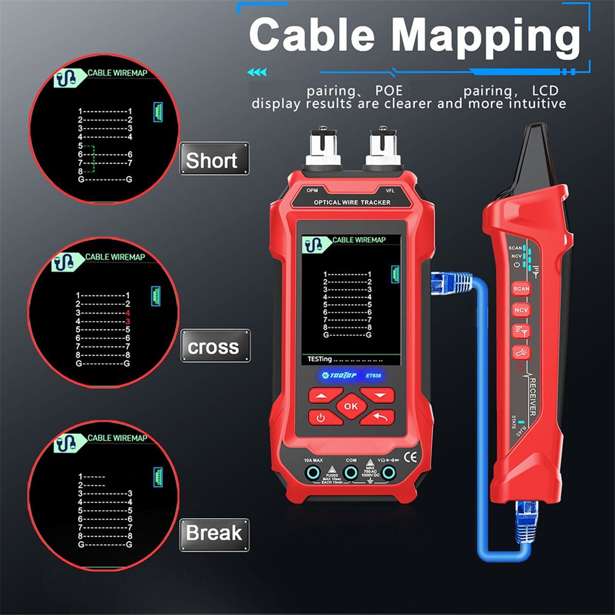 TOOLTOPE638МногофункциональныйСетевойКабельныйТестер60000Отсчет