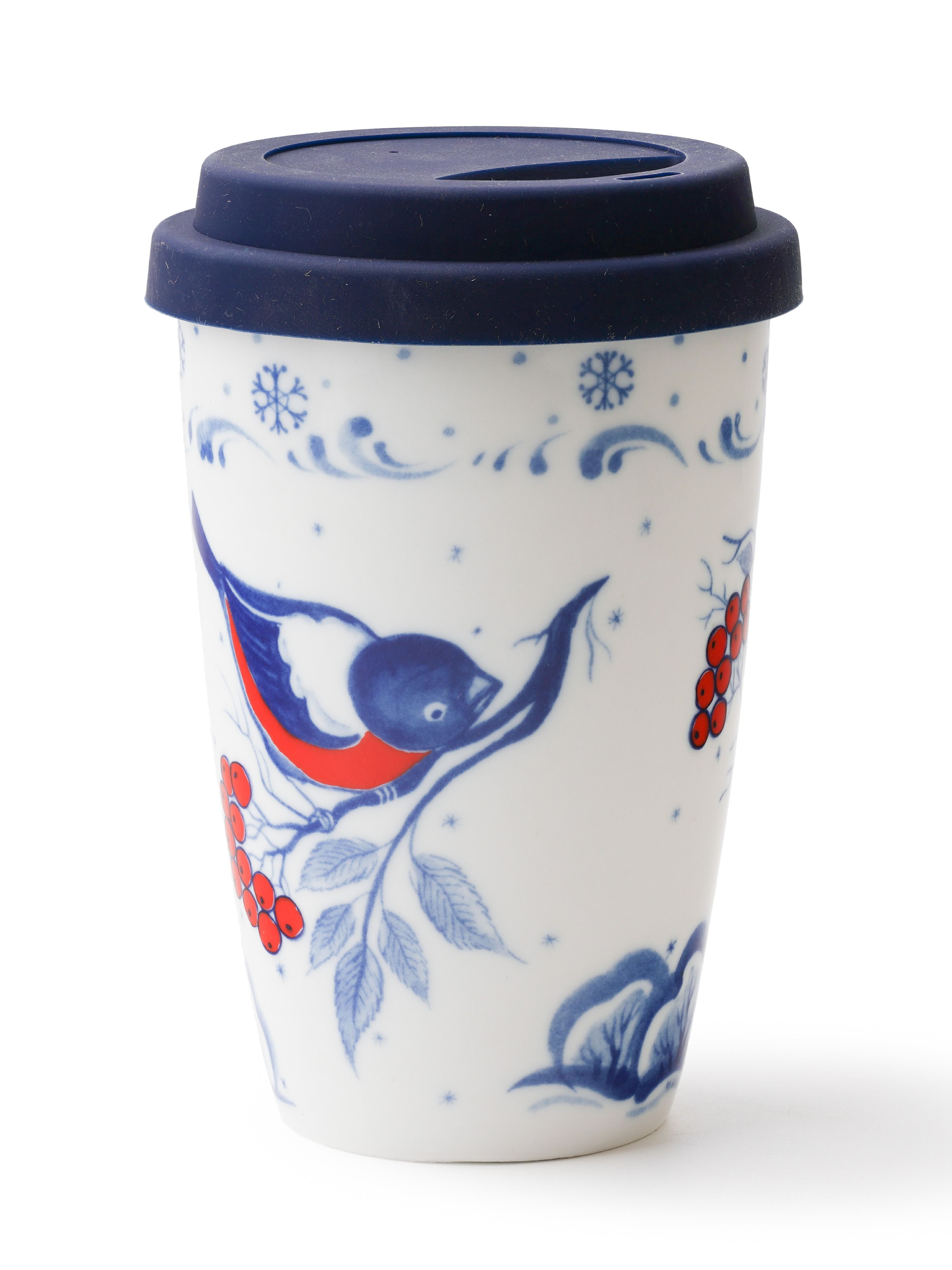 Стакан кофейный. Объединение "ГЖЕЛЬ". "Снегири", емкость 350мл, фарфор