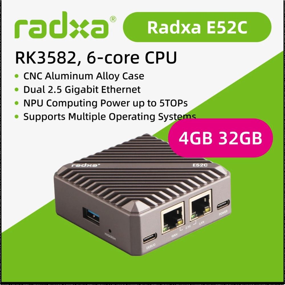 RadxaE52C,6-coreCPU,CNCАлюминиевыйсплавCase,5TOPsNPU