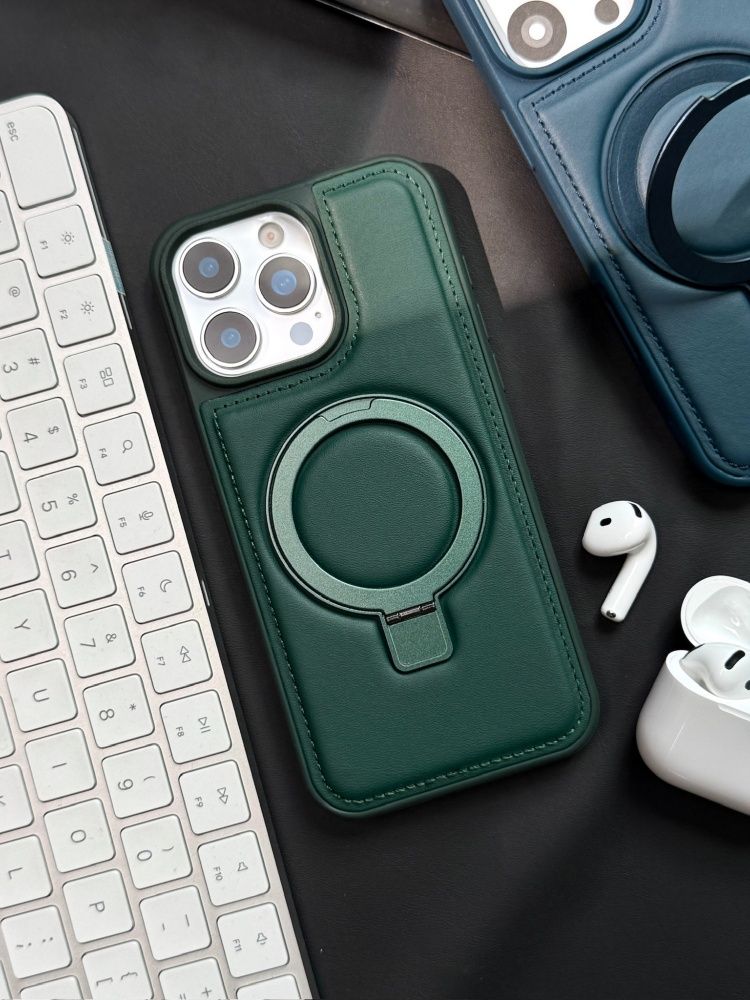智能手机壳 用于 Apple iPhone 15 Pro, 人造皮革, 绿色