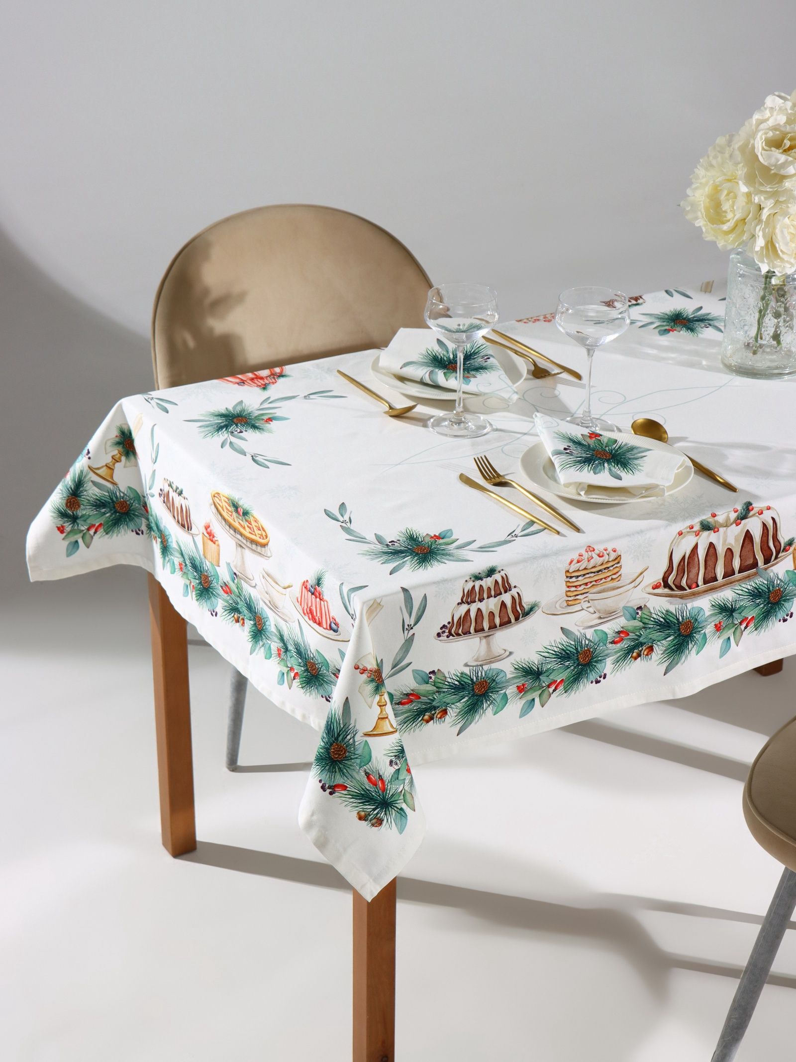 Скатерть тканевая на стол, 150х220 см, New Years treat