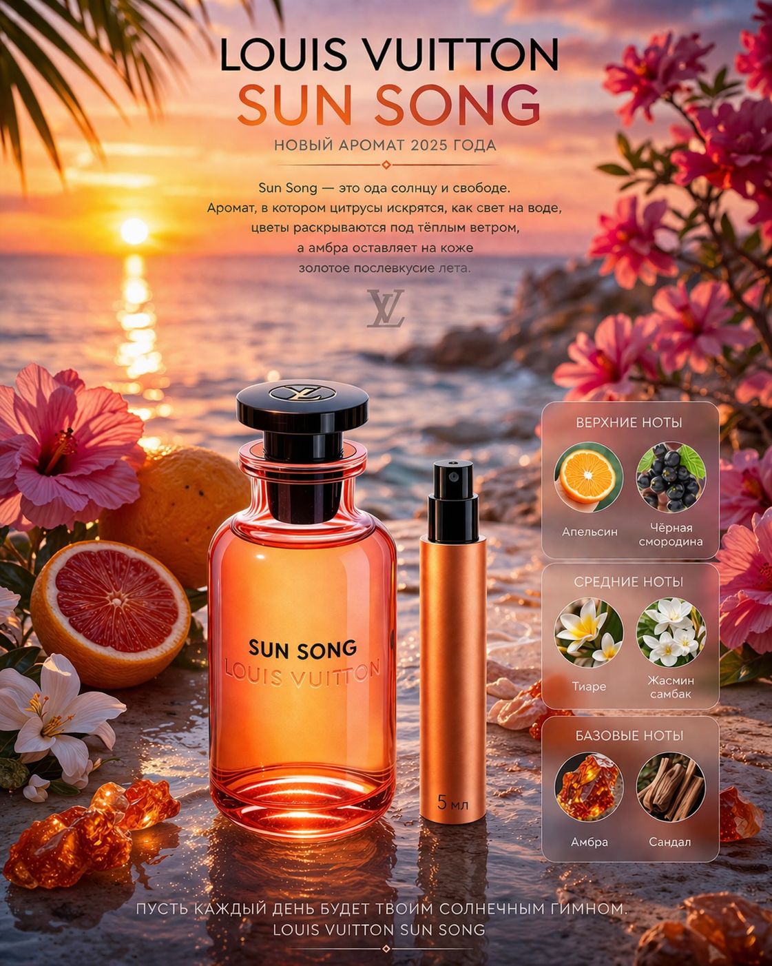 LOUIS VUITTON SUN SONG Вода парфюмерная унисекс 5 мл Отливант купить