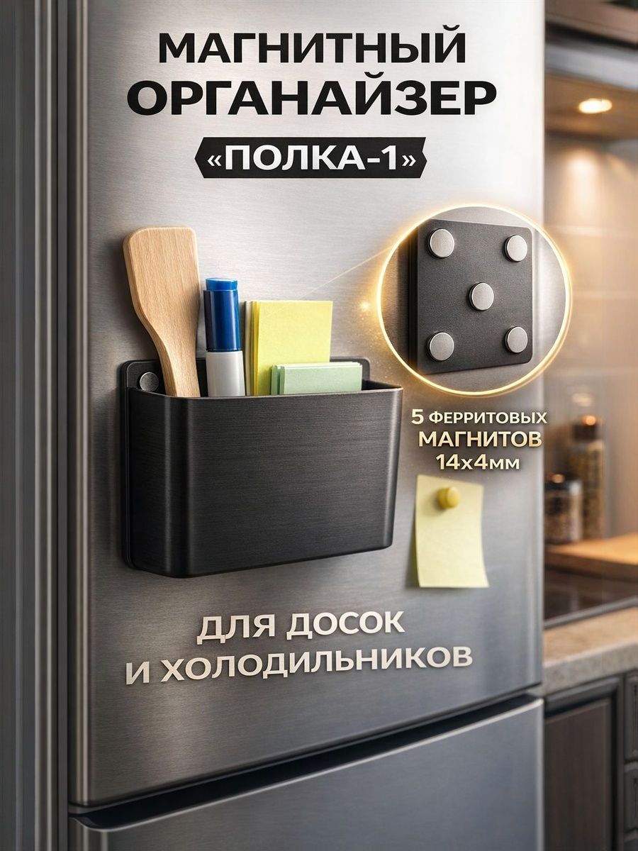 Магнитныйорганайзер"Полка-1"дляхолодильниковидосок.Черный