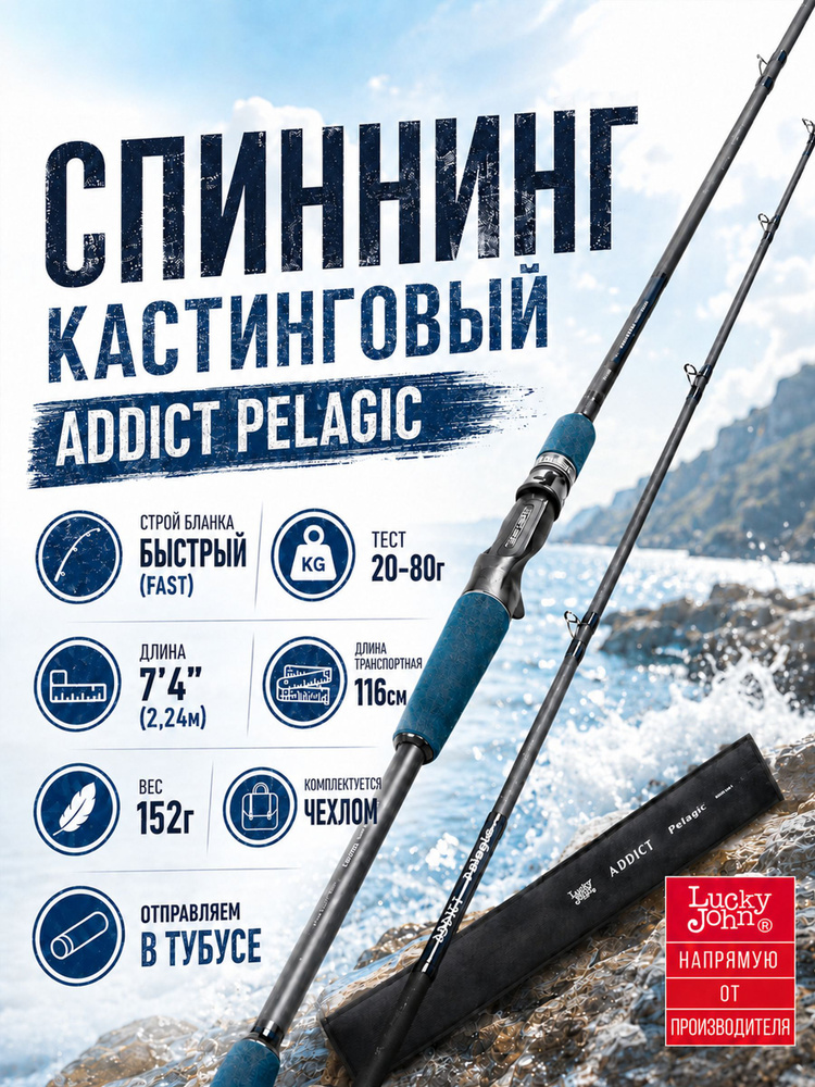Спиннинг кастинговый LUCKY JOHN ADDICT PELAGIC 80/20-80гр/224см/быстрый/графит Toray Т40 #1