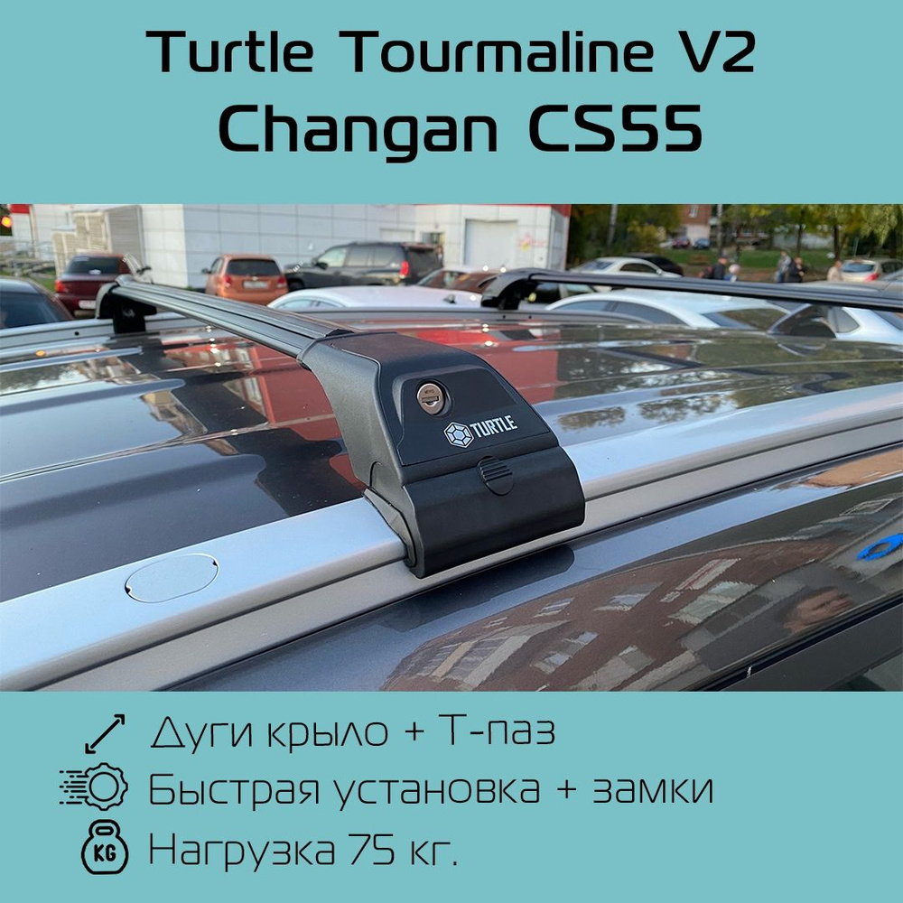 Багажник на интегрированные рейлинги Turtle Tourmaline V2 черный для Changan CS55 / Багажник на крышу #1