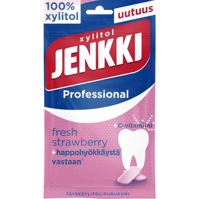 Жевательная резинка Jenkki Professional Fresh Strawberry +витамин C (свежая клубника) 90 г (из Финляндии) #1