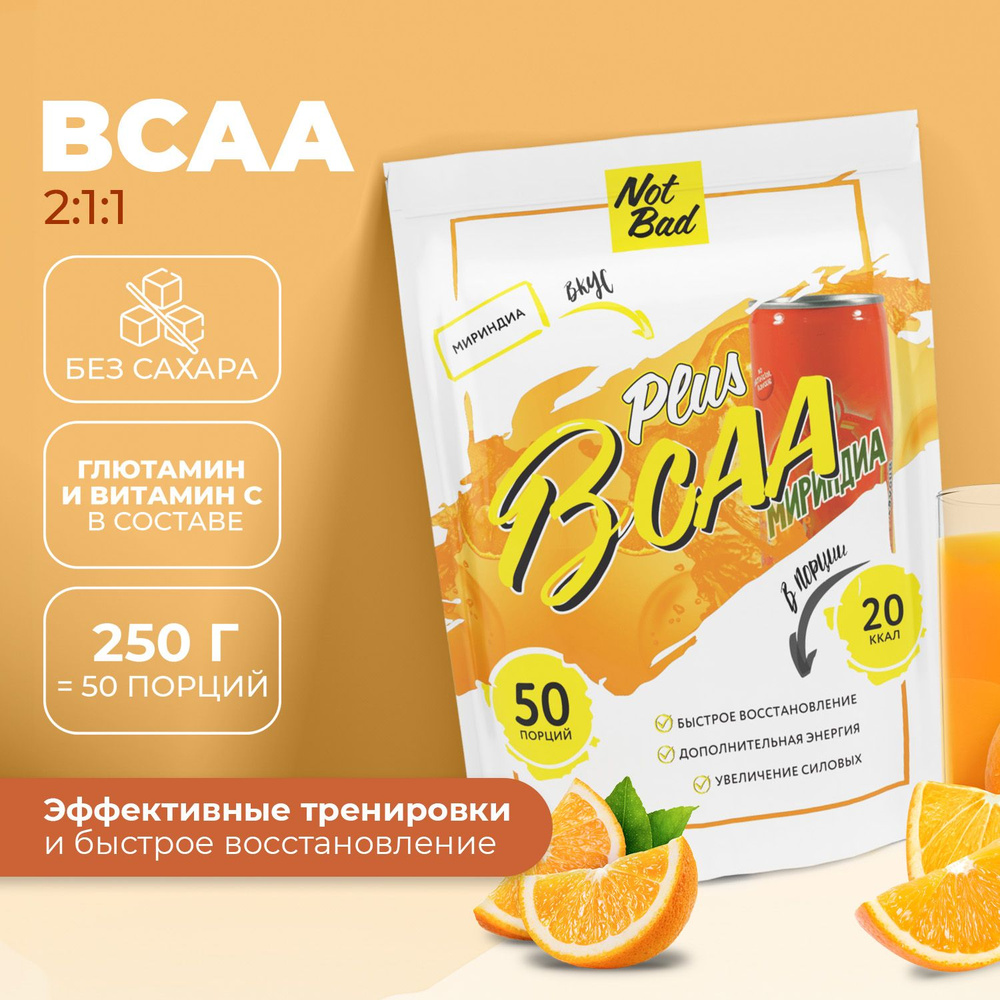 BCAA NotBad / Аминокислоты комплекс / БЦАА 2:1:1 с глютамином, 250 гр, 50 порций, порошок, Мириндия  #1