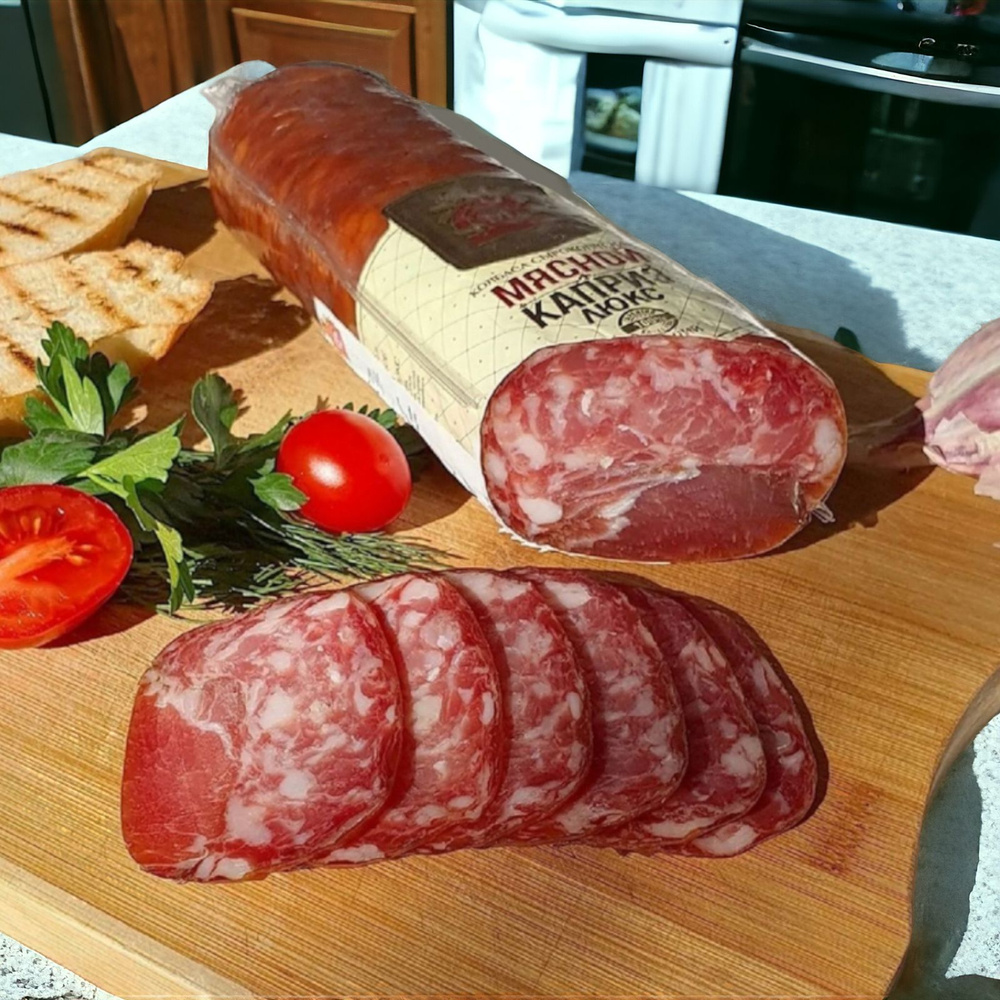 Колбаса сырокопченая Мясной Каприз Люкс в/с - купить с доставкой по ...