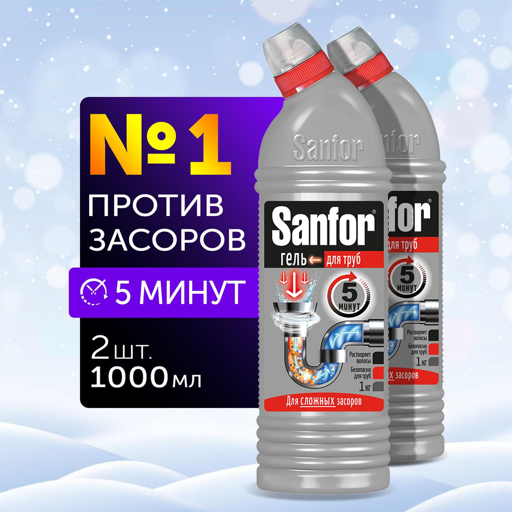 Набор жидкое чистящее средство гель очиститель антизасор для труб SANFOR 