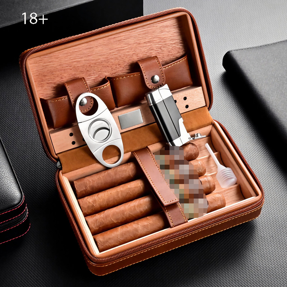 Портативный портсигар, вмещающий четыре сигары, коробка для увлажнителя ...