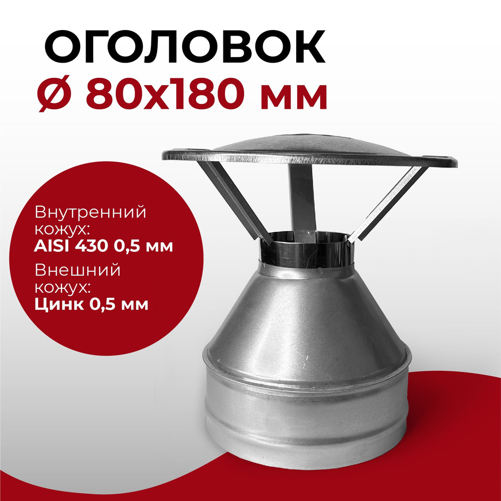 Оголовок термо для дымохода d 80x180 мм (0,5/430*0,5/Цинк) "Прок" #1
