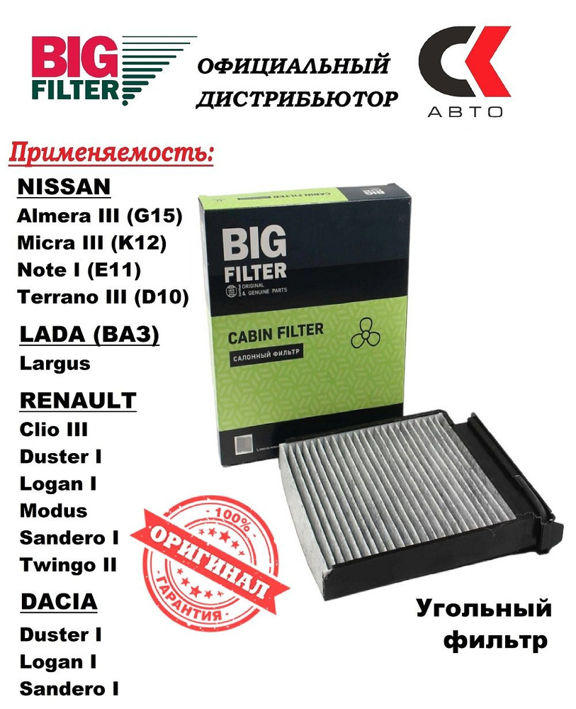 Фильтр салона Лада Ларгус, Renault (угольный) GB-9906С (BIG)