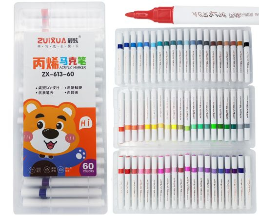 Акриловые маркеры 60 цветов Zuixua Acrylic Marker круглый наконечник 2-3 мм для рисования на любых поверхностях #1