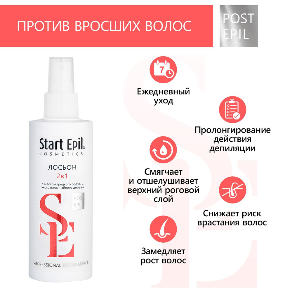 Start Epil Лосьон 2 в 1 против вросших волос и для замедления роста волос с  маслом грецкого ореха и экстрактом чайного дерева, 160 мл