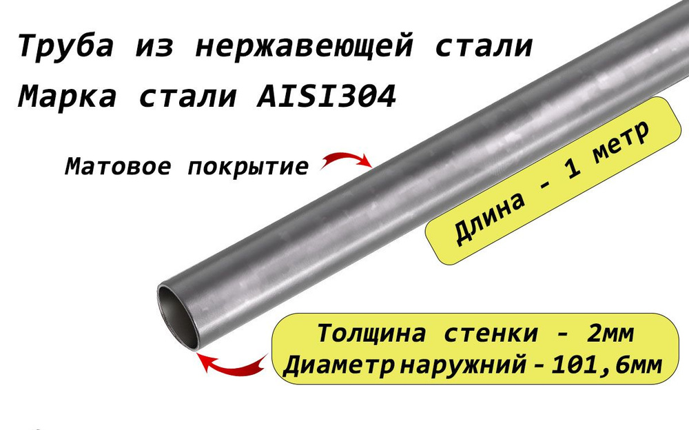 Труба круглая 101,6х2мм из нержавеющей стали AISI304 - 1 метр (матовая)  #1