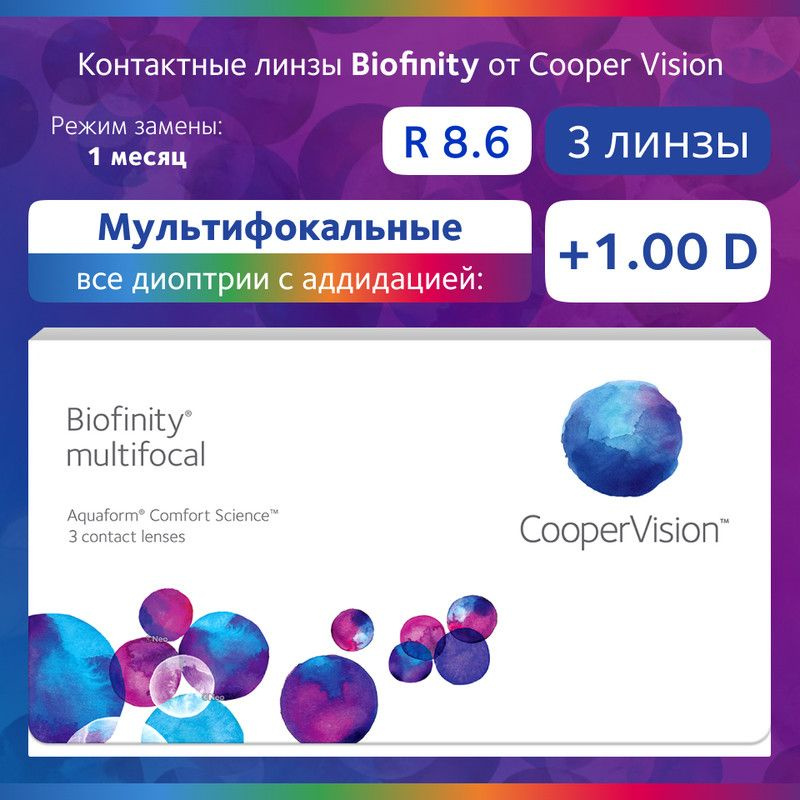 Мультифокальные линзы Biofinity multifocal, Ежемесячные, -4.75 / 14 / 8.6, Аддидация: +1.00D, Оптический #1