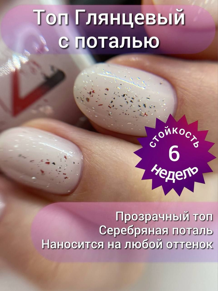 SOPHIXNAIL Глянцевый топ для гель лака с поталью Sophixnail Top Potal Silver 10g  #1