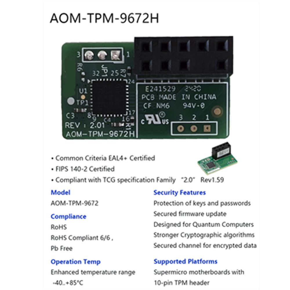 Модуль TPM 2.0 на 10 контактов для доверенной платформы SuperMicro AOM-TPM-9672H 2.0  #1