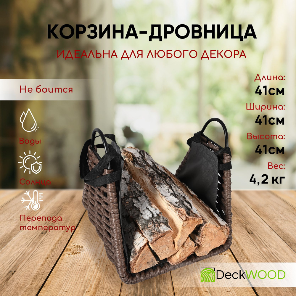 Корзина-дровница с переноской DeckWOOD треугольная, для бани и камина ...