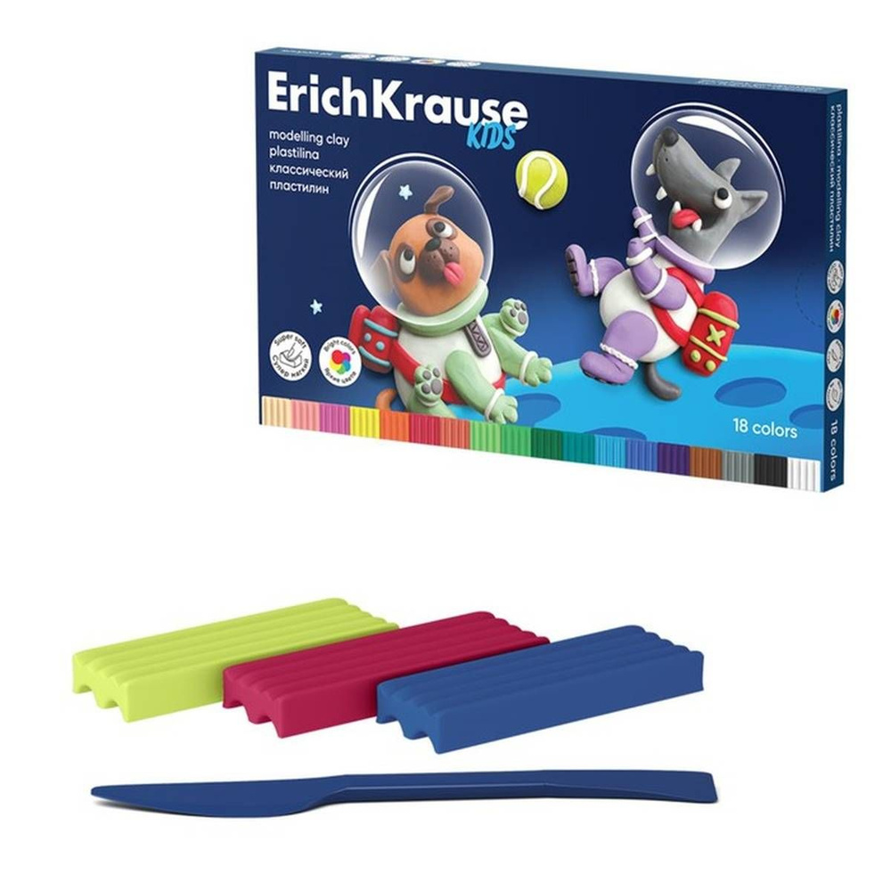 Пластилин 18 цветов, 324 г, ErichKrause "Kids Space Animals", со стеком, в картонной упаковке, 1 набор #1