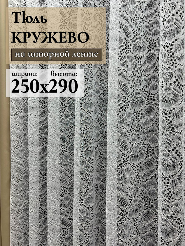 GERGER Тюль высота 290 см, ширина 250 см, крепление - Лента, Белый  #1